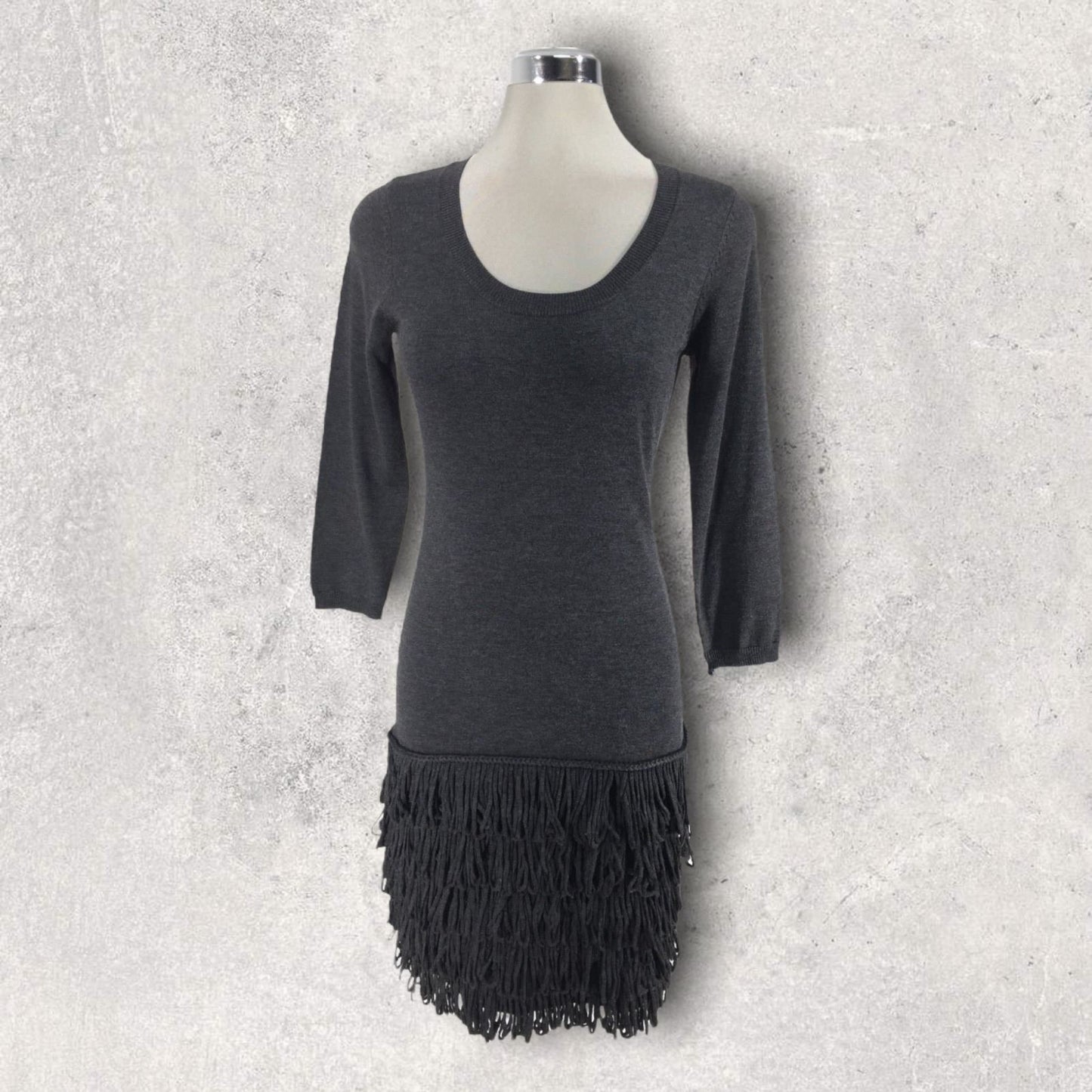 Calvin Klein Charcoal Grey Knit 3/4 Sleeve Jumper Dress Size L UK 16 US 12 EU 44 Timeless Fashions