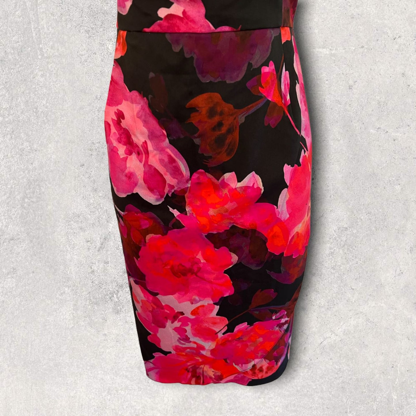 Phase Eight Pink & Black Floral Sleeveless Stretch Cotton Dress UK 14 US 10 EU 42 Timeless Fashions