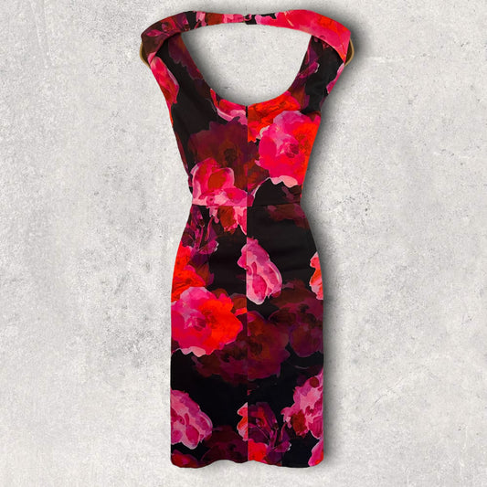 Phase Eight Pink & Black Floral Sleeveless Stretch Cotton Dress UK 14 US 10 EU 42 Timeless Fashions