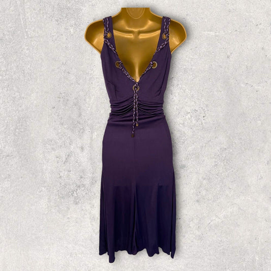 Karen Millen Vintage Purple V Neck Sleeveless Silky Midi Dress UK 14 US 10 EU 42 Timeless Fashions