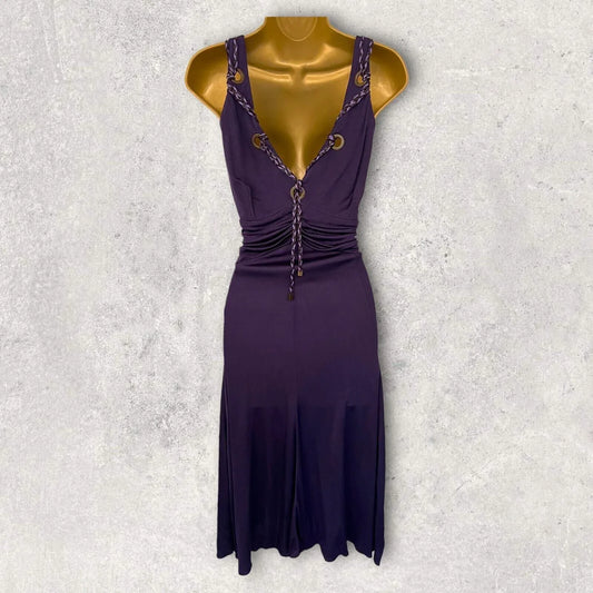 Karen Millen Vintage Purple V Neck Sleeveless Silky Midi Dress UK 14 US 10 EU 42 - Timelessfashions