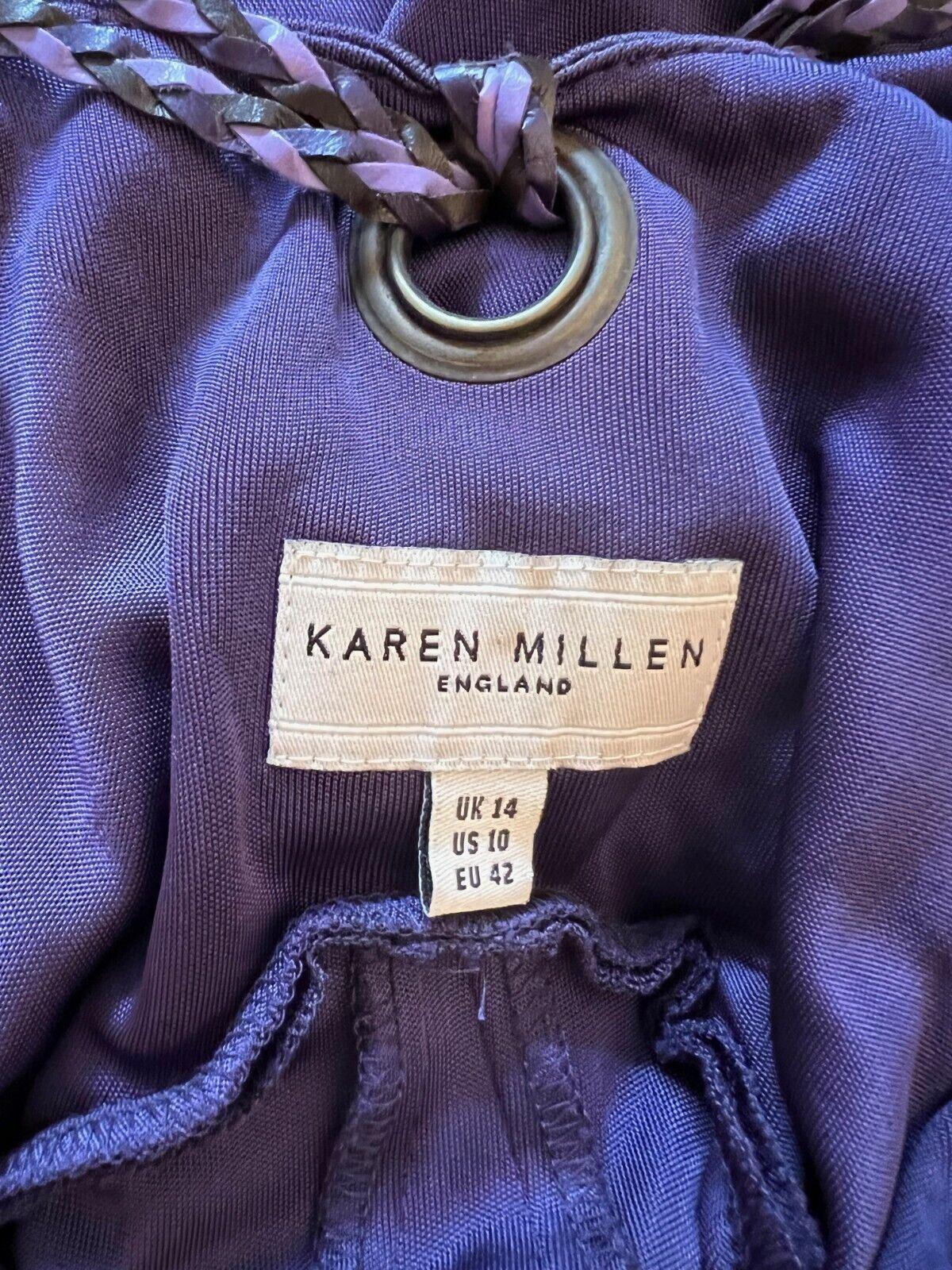 Karen Millen Vintage Purple V Neck Sleeveless Silky Midi Dress UK 14 US 10 EU 42 - Timelessfashions