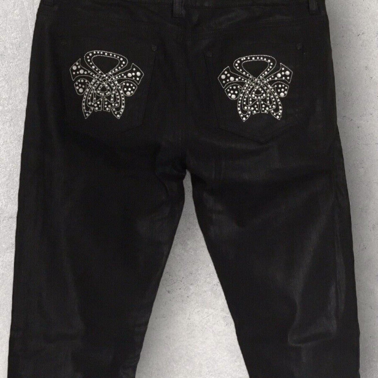 Biba Ladies Black Slim Leg Mid Rise Coated Stretch Jeans UK 12 US 8 EU 40 Timeless Fashions