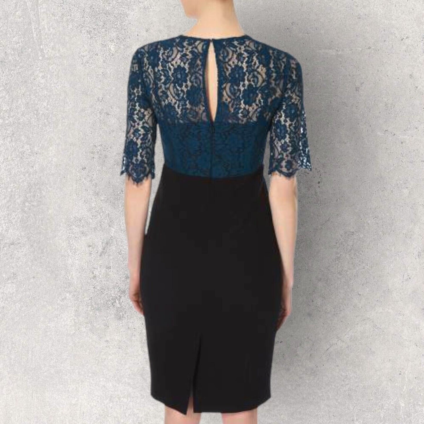 L.K. BENNETT Hou Black, Teal Lace Pencil Dress UK 12 US 8 EU 40 Timeless Fashions