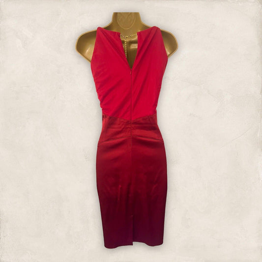 Jax Red Satin & & Mesh Ruched Bodice Cocktail Dress UK 12 US 8 EU 40 Timeless Fashions