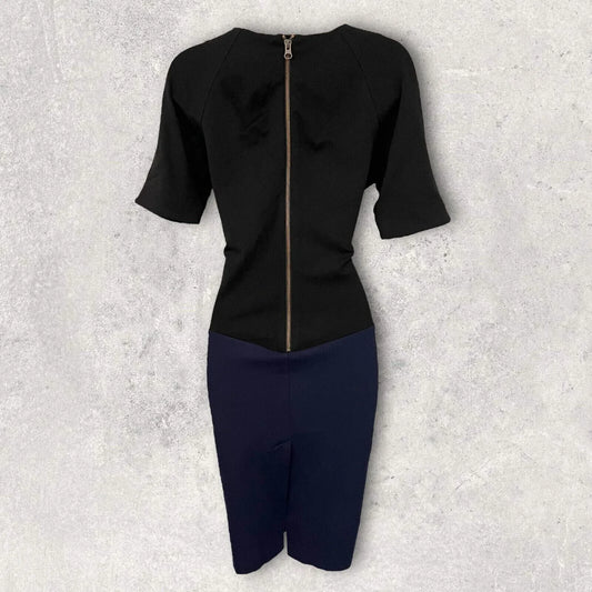 Mary Portas Black & Navy Dress, Faux Leather Panel UK 10 US 6 EU 38 - Timelessfashions