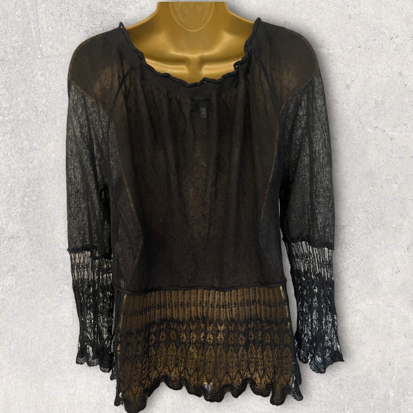 Noa Noa Black Lacy Fine Knit Top UK 12 EU 40 US 8 Timeless Fashions
