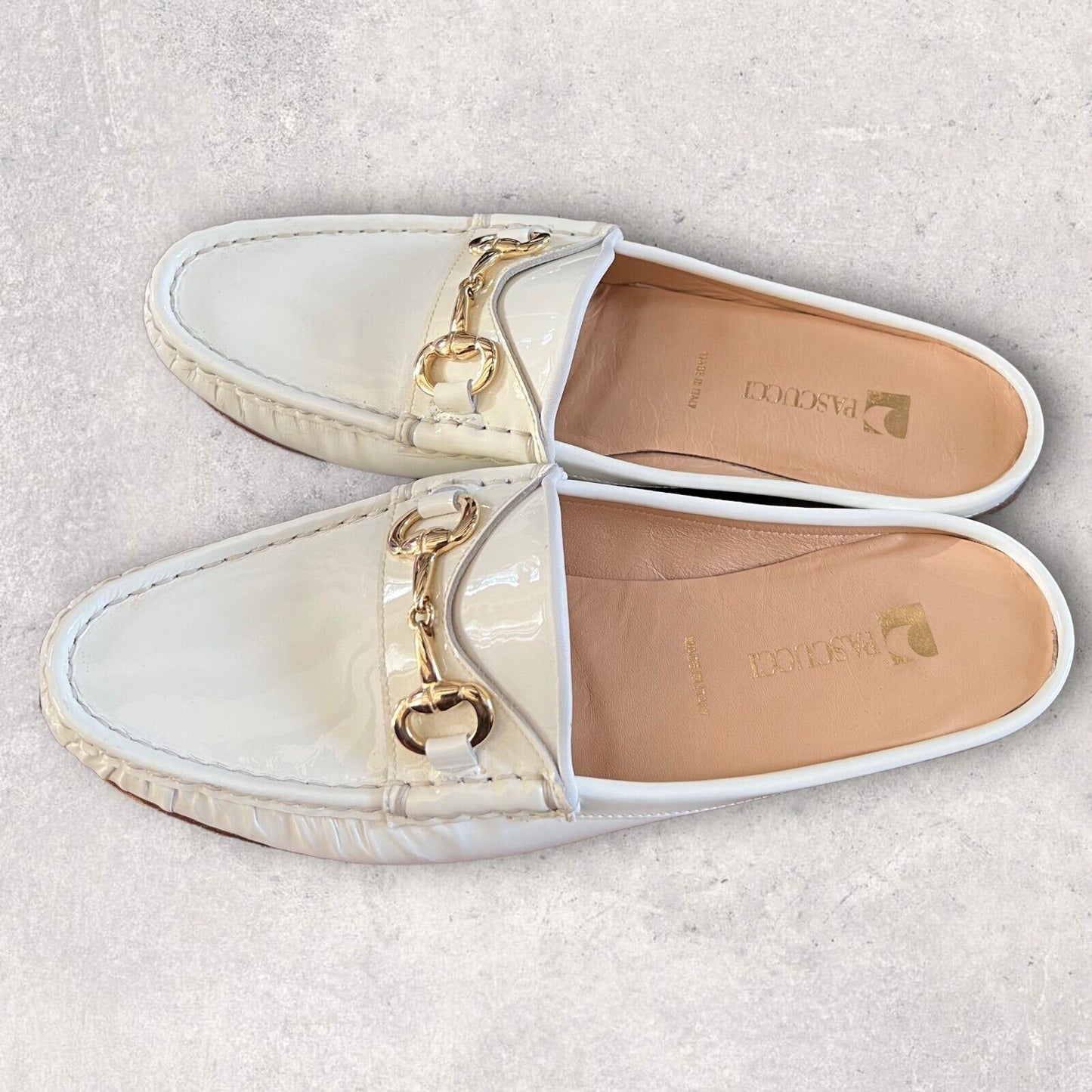 Pascucci Italian Womens White Patent Leather Backless Loafer UK 7 US 9 EU 40 Timeless Fashions