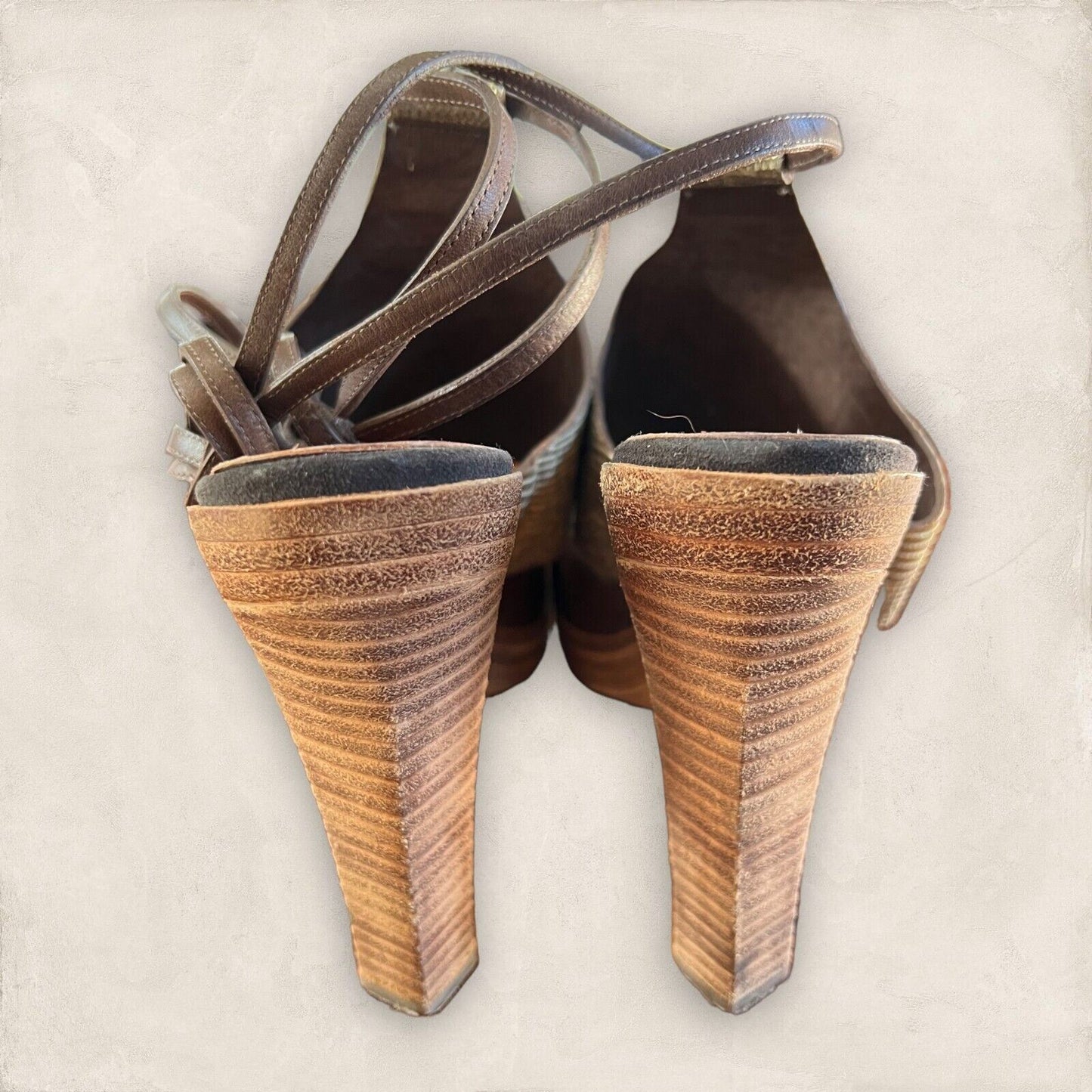 Missoni Womens Brown Leather & Gold Snakeskin Block Heel Sandals UK 7 US 9 EU 40 Timeless Fashions
