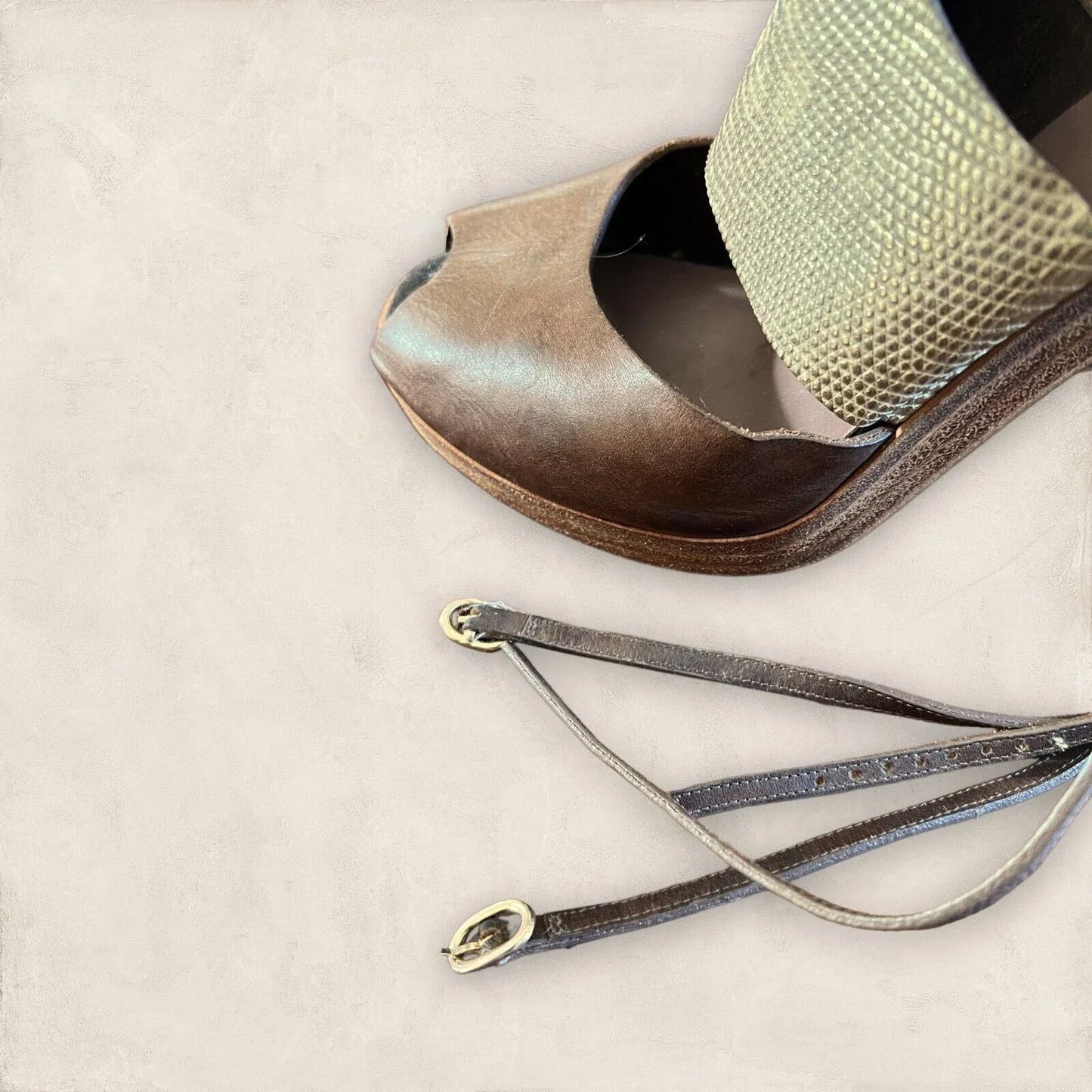 Missoni Womens Brown Leather & Gold Snakeskin Block Heel Sandals UK 7 US 9 EU 40 - Timelessfashions