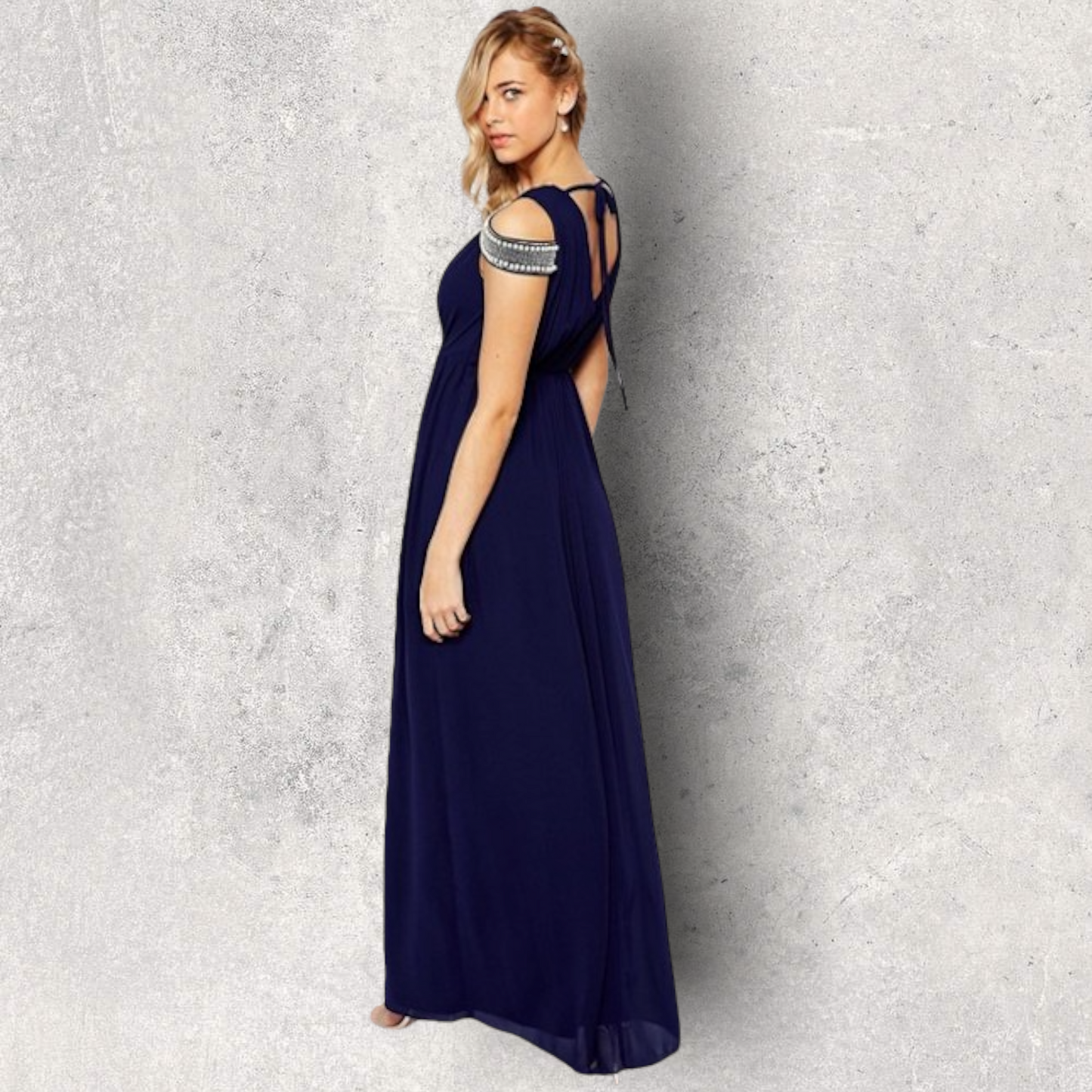 TFNC Navy Women's Cold Shoulder Wrap Front Maxi Dress Prom UK 14 US10 EU 42 Timeless Fashions