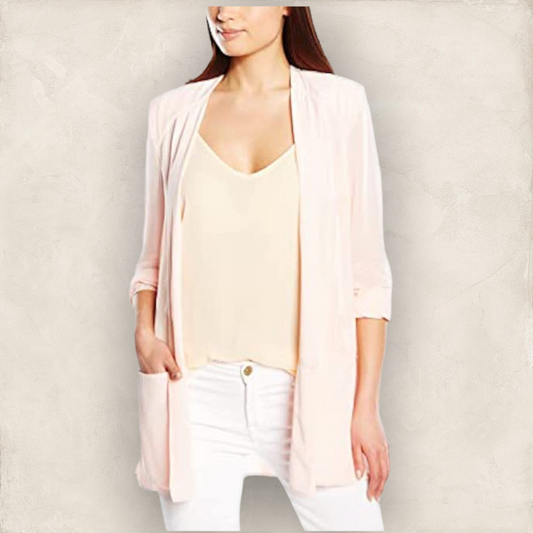 French Connection Shimmer Spell Semi-Sheer Jacket, Pink UK 12 US 8 EU 40 Timeless Fashions