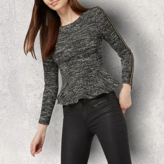 Guess Black & White Chain Detail Peplum Top UK 6 US 2 EU 34 Timeless Fashions