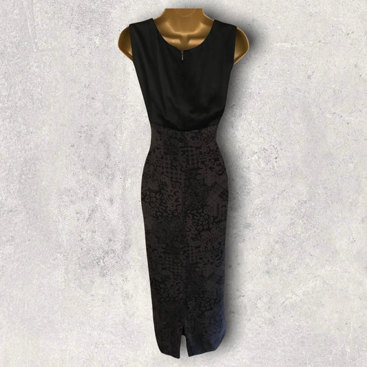 August Womens Silk Black & Grey Silk Pencil Dress UK 8 US 4 EU 36 - Timelessfashions