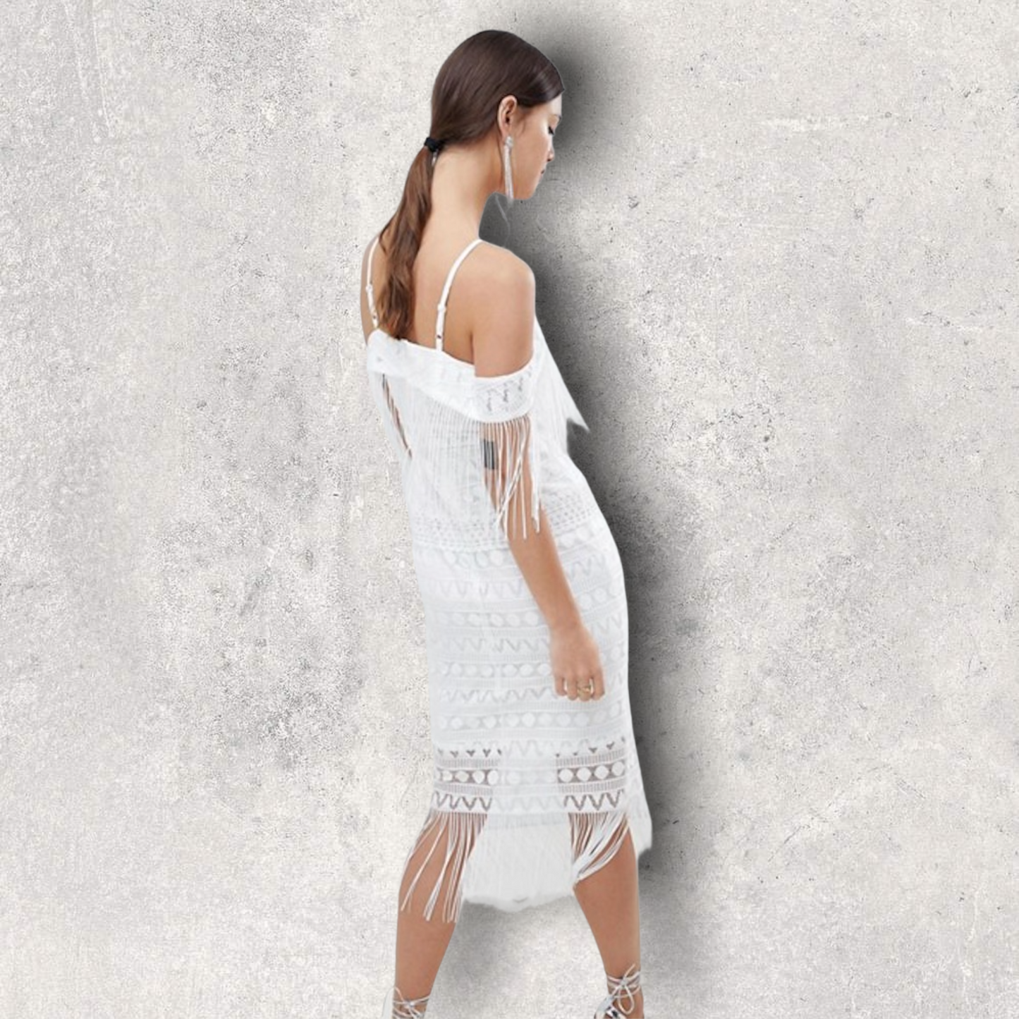C By Cubic White Off The Shoulder Tassel Summer Dress UK 10 US 6 EU 38 Timeless Fashions