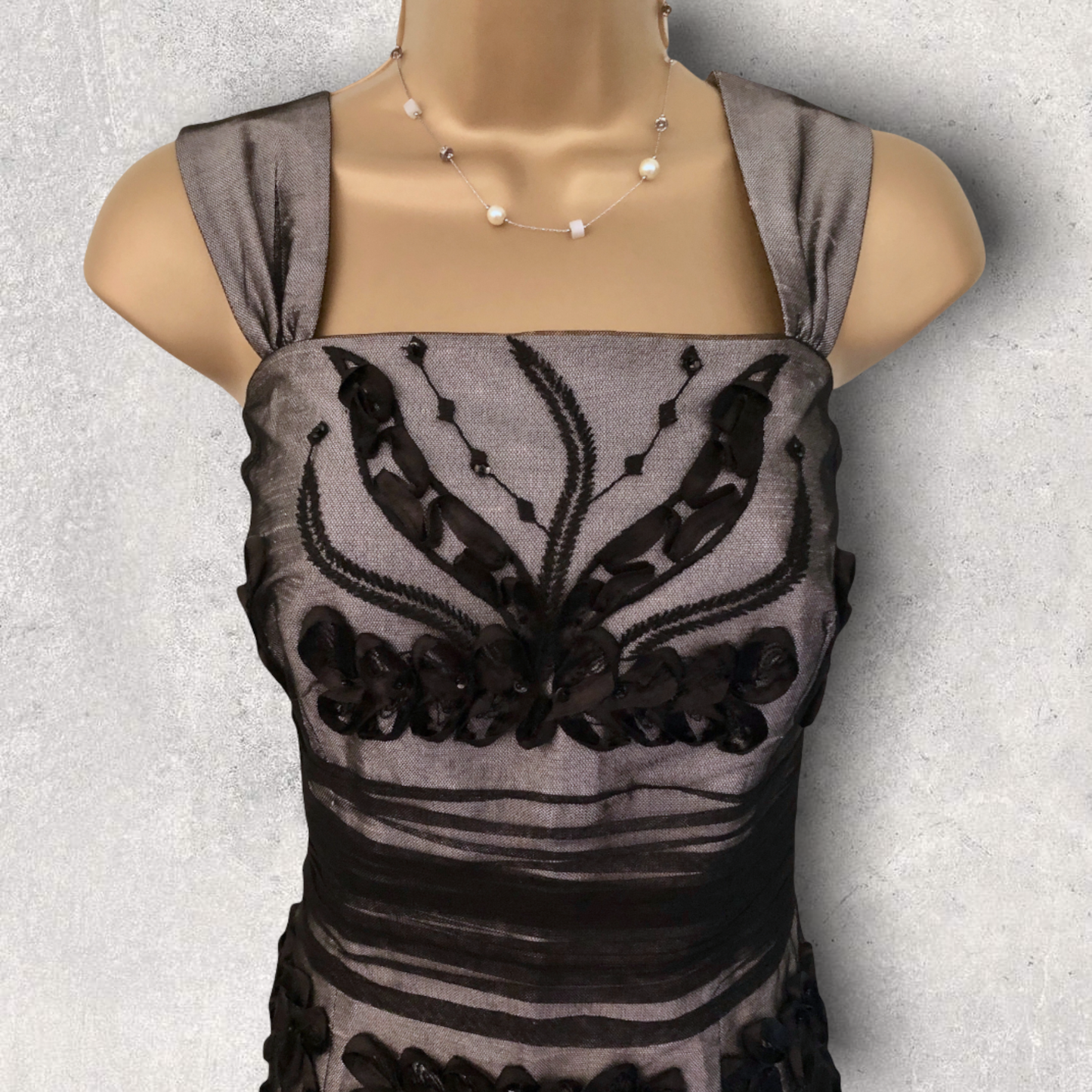 Condici Black Mesh & Grey Wild Silk Dress & Bolero UK 10 US 6 EU 38 Timeless Fashions