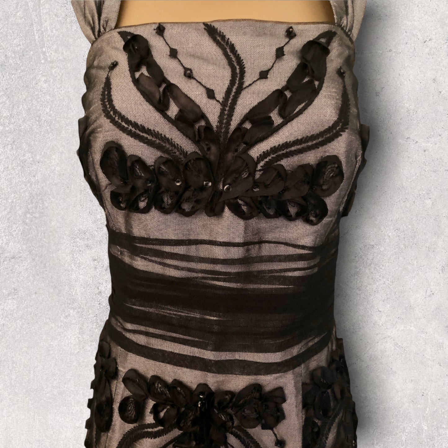 Condici Black Mesh & Grey Wild Silk Dress & Bolero UK 10 US 6 EU 38 Timeless Fashions