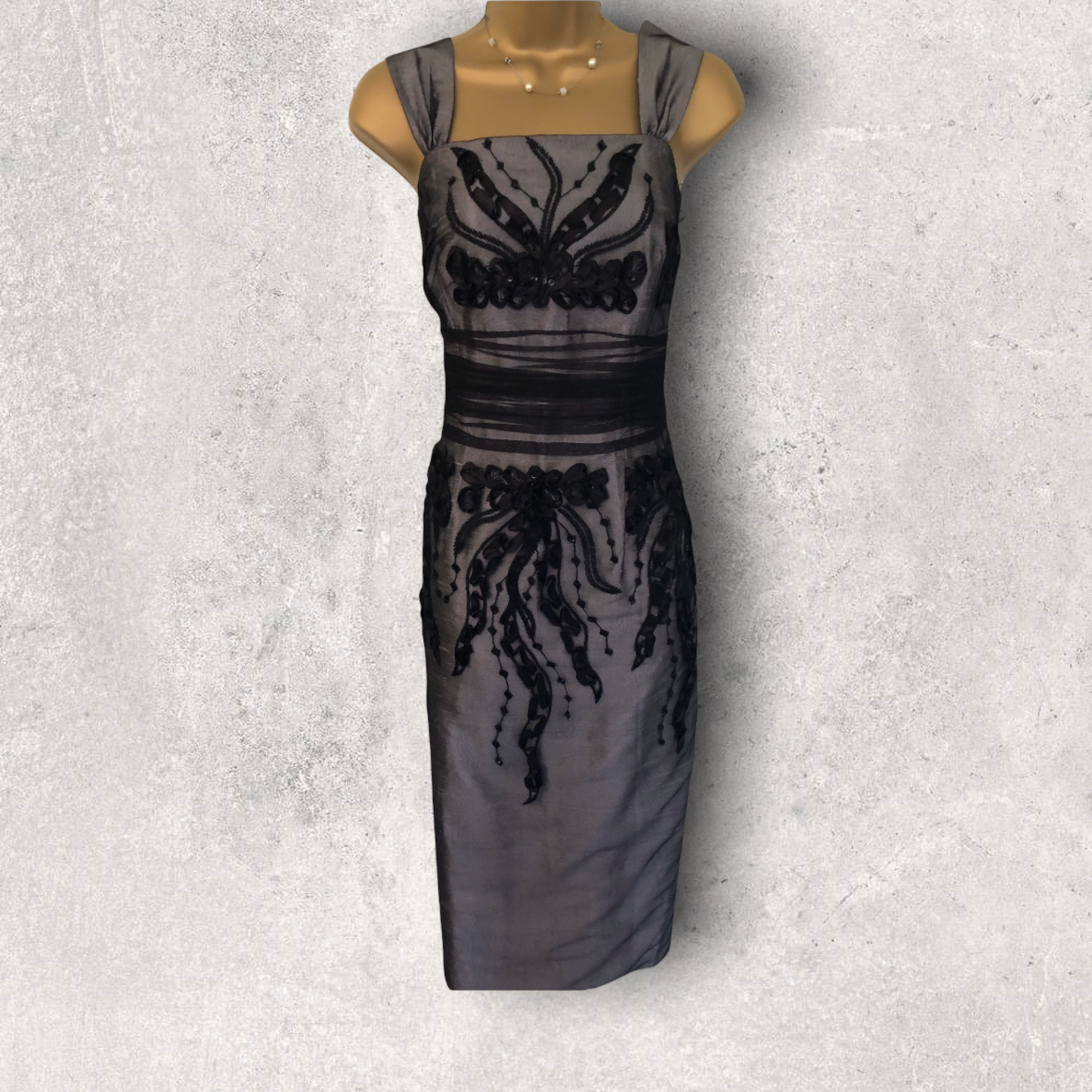 Condici Black Mesh & Grey Wild Silk Dress & Bolero UK 10 US 6 EU 38 Timeless Fashions