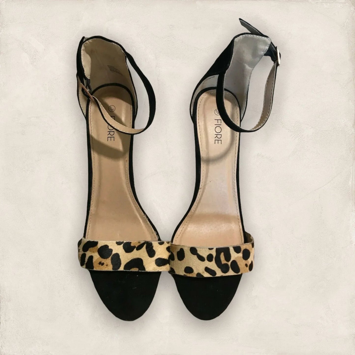 Fiore Black Faux Suede Animal Print Peep Toe Sandals UK 7 US 9.5 EU 41 - Timelessfashions
