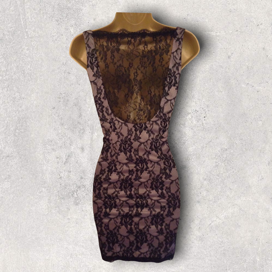 Forever Unique Black Lace Mini Dress UK 8 US 4 EU 36 Timeless Fashions