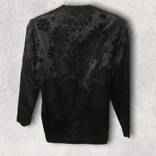 Hamells London Women's Vintage Black Velvet Flock Jacket UK 10 US 6 EU 38 Timeless Fashions