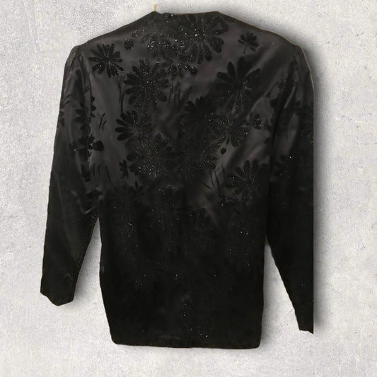 Hamells London Women's Vintage Black Velvet Flock Jacket UK 10 US 6 EU 38 - Timelessfashions