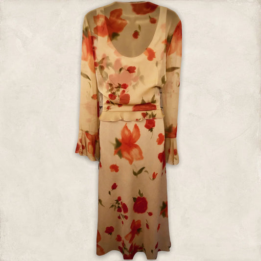 Chrystiano Beige & Red Floral Special Occasion Outfit UK 12 US 8 EU 40 - Timelessfashions