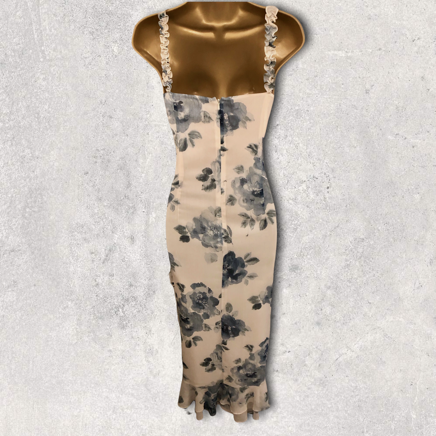 Latte Ivory & Blue Floral Special Occasion Outfit UK 12 US 8 EU 40 BNWT Timeless Fashions