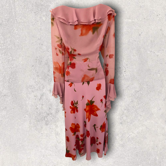 Chrystiano Long Pink Chiffon Floral Special Occasion Outfit UK 12 US 8 EU 40 Timeless Fashions