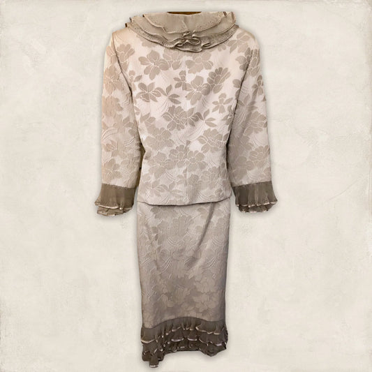 Costura Europa Silver Grey Three Piece Dress & Jacket UK 12 US 8 EU 40 - Timelessfashions