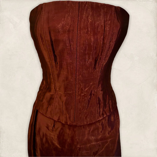 Monsoon Plum Wine Metallic Two Piece Corset Dress UK 10 US 6 EU 38 - Timelessfashions