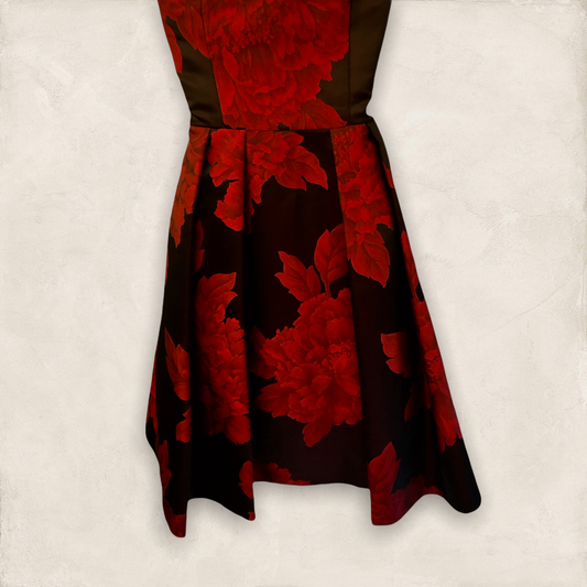 Coast Red Black Floral Jacquard Strapless Dress UK 8 US 4 EU 36 Timeless Fashions