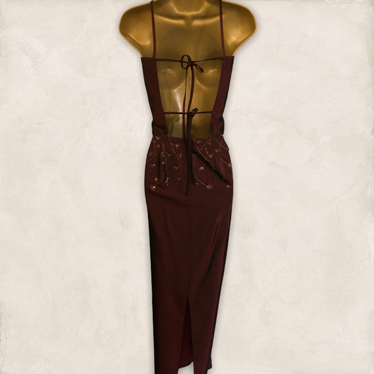 LaundryBy Shelli Segal Long Claret Satin Skirt & Backless Bodice UK 10 UK 6 EU 38 Timeless Fashions