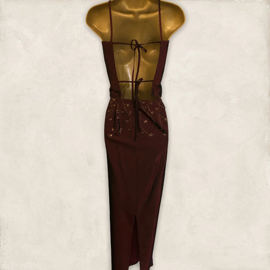 LaundryBy Shelli Segal Long Claret Satin Skirt & Backless Bodice UK 10 UK 6 EU 38 - Timelessfashions