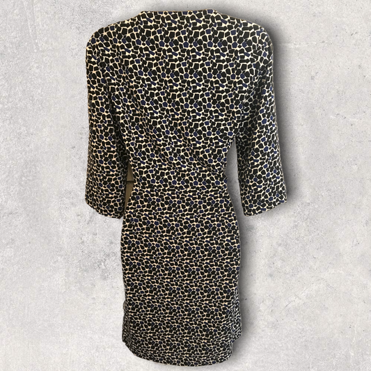 Avoca Anthology Blue & Black Geometric Print Shift Dress UK 8/10 US 4/6 EU 36/38 Timeless Fashions