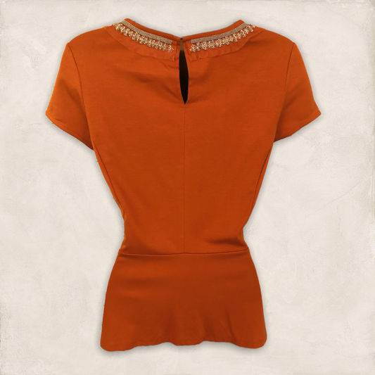 Banana Republic Womens Orange Embellished Pintuck Peplum Top UK 6 US 2 EU 34 Timeless Fashions