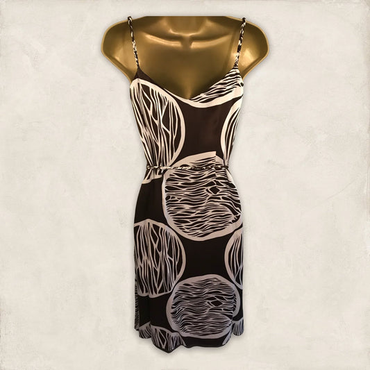 Monsoon Brown & Cream Silk Strappy Venus Dress UK 8 US 4 EU 36 - Timelessfashions