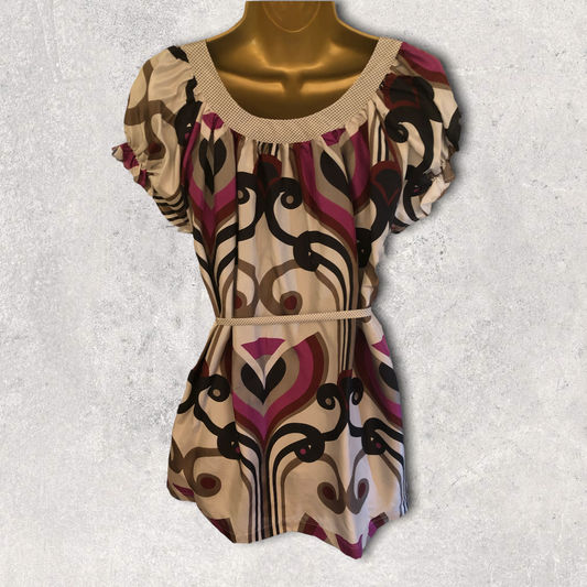 St-Martins Womens Grey & Pink Cap Sleeve Belted Silk Top Size M UK 12 US 8 EU 40 BNWT RRP £45.00 Timeless Fashions