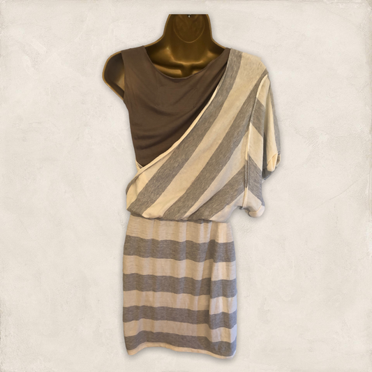 Yigal Azrouël Ivory & Grey Stripe Cotton & Wool Dress Size 0 UK 8 US 4 EU 36 Timeless Fashions