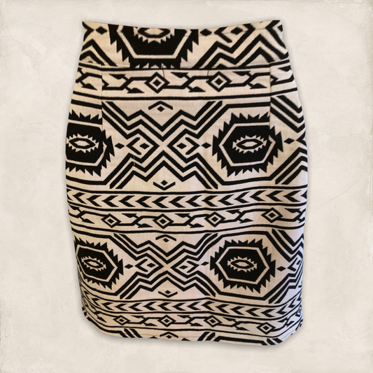 Anmol Black & White Aztec Print Cotton Mini Skirt UK 14 US 10 EU 42 Timeless Fashions