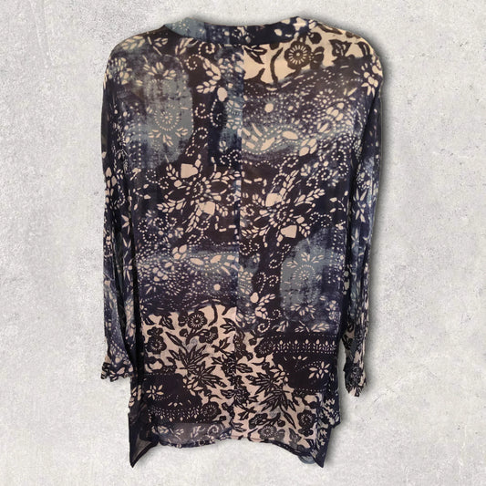 Pomodoro Indigo Chiffon Batik Duster Jacket UK 10 EU 38 US 6 - Timelessfashions