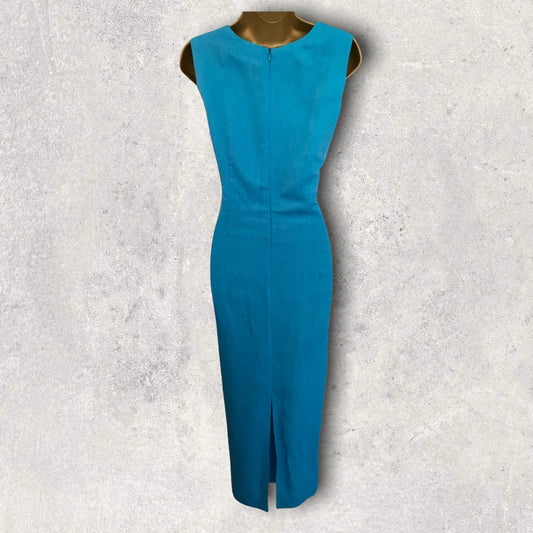 Tuzzi Long Turquoise Blue Linen & Organza Dress UK 10 - Timelessfashions