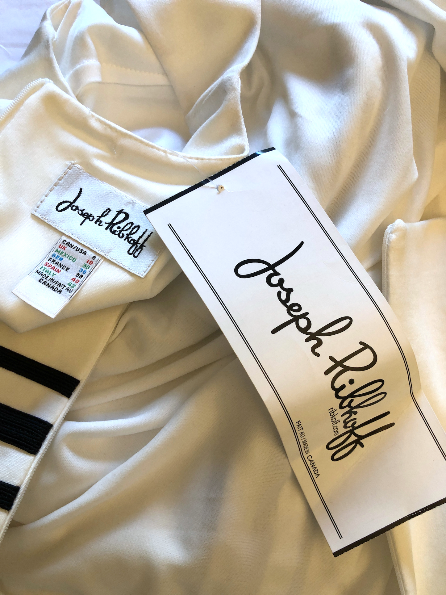 JOSEPH RIBKOFF White Tape Work Stretch Dress UK 10 US 6 EU 38 Timeless Fashions