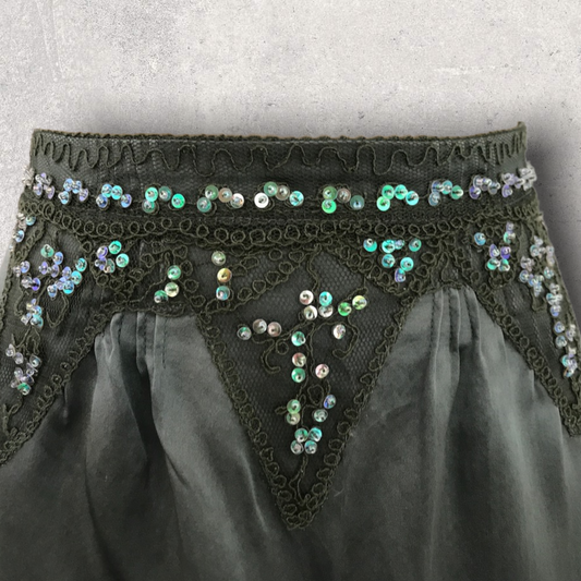L.K. Bennett Green Silk Beaded & Sequin Skirt UK 10 US 6 EU 38 Timeless Fashions