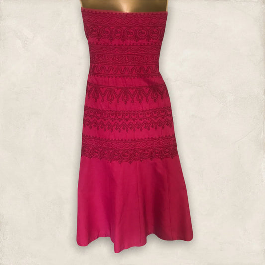 Coast Red Silk & Cotton Embroidered Dress UK 12 US 8 EU 40 - Timelessfashions