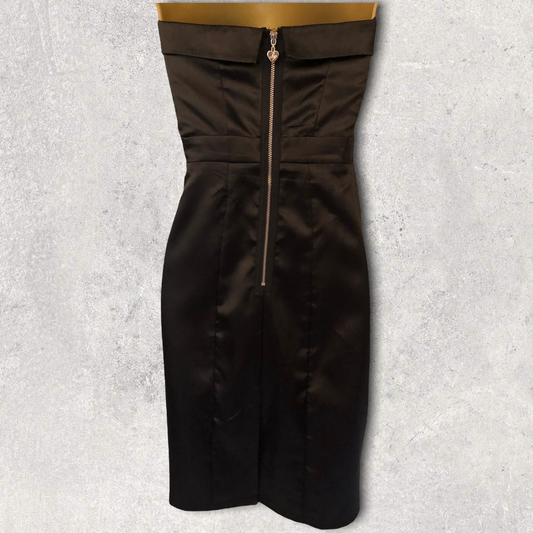 Lipsy Black Satin Strapless Beaded Bust Pencil Dress UK 10 US 6 EU 38 Timeless Fashions