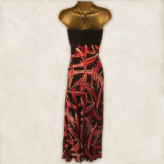 Monsoon Brown, Pink & Red Long Silk Mix Cocktail Dress UK 10 US 6 EU 38 - Timelessfashions