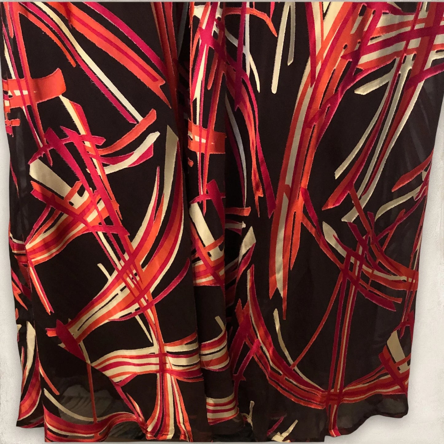 Monsoon Brown, Pink & Red Long Silk Mix Cocktail Dress UK 10 US 6 EU 38 - Timelessfashions