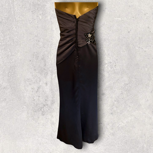 Hilary Morgan Slate Grey Satin Maxi Dress Prom, Bridesmaid UK 6 US 2 EU 34 Timeless Fashions