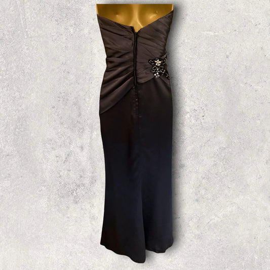 Hilary Morgan Slate Grey Satin Maxi Dress Prom, Bridesmaid UK 6 US 2 EU 34 - Timelessfashions